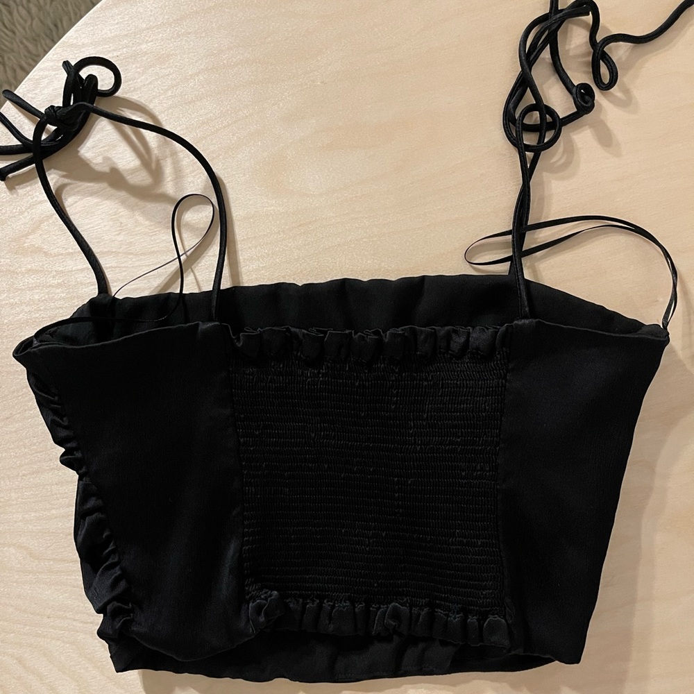 Zara silk black cropped top